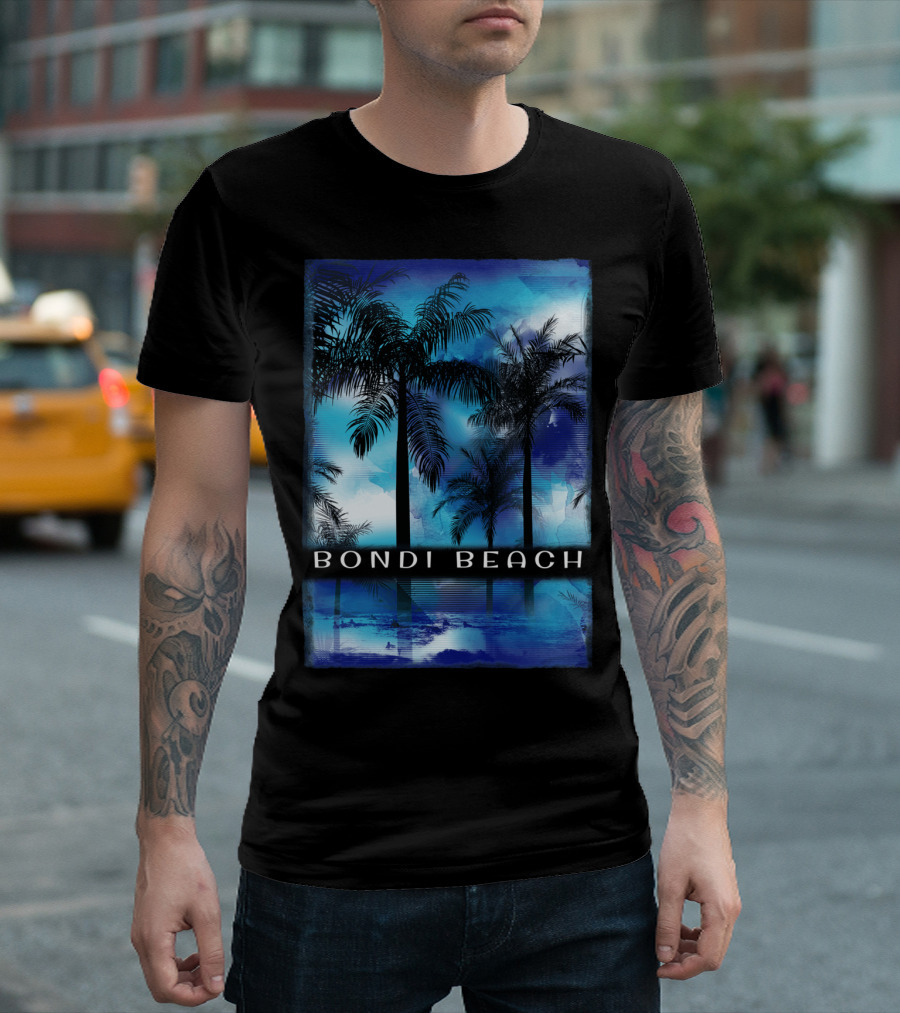 Bondi Beach Palm Trees With Vibrant Blue Ocean Reflection T-Shirt