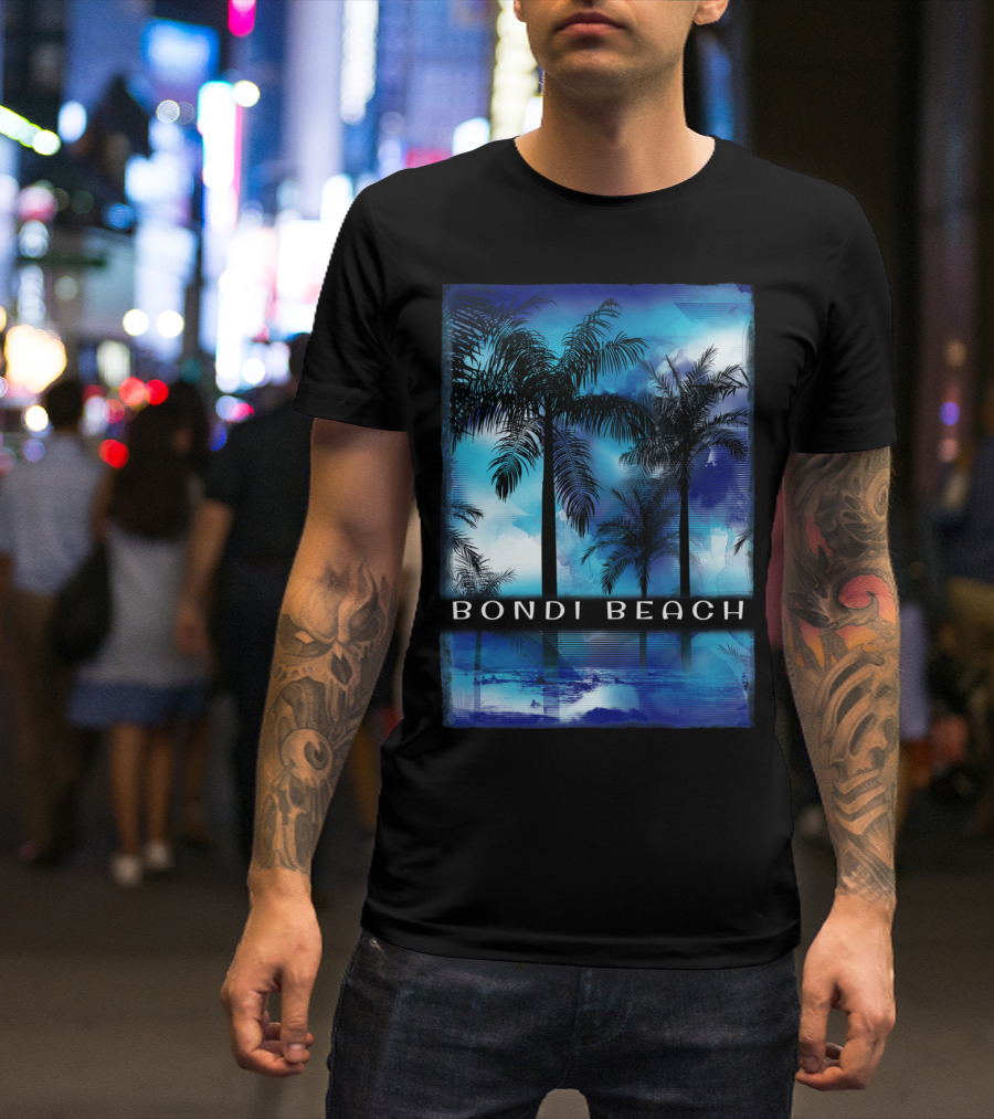 Bondi Beach Palm Trees With Vibrant Blue Ocean Reflection T-Shirt
