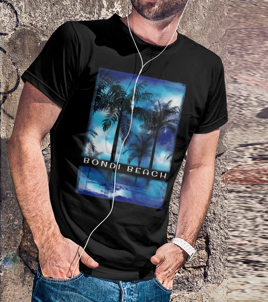 Bondi Beach Palm Trees With Vibrant Blue Ocean Reflection T-Shirt