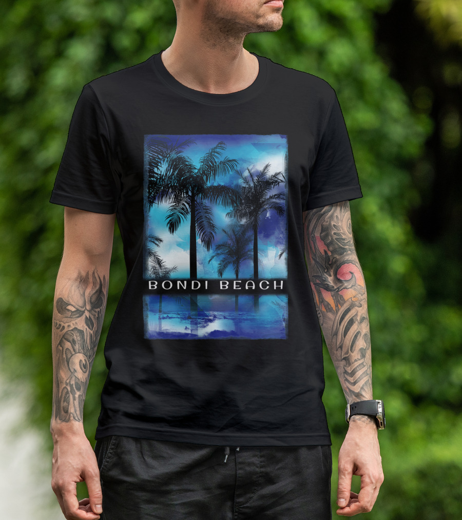 Bondi Beach Palm Trees With Vibrant Blue Ocean Reflection T-Shirt