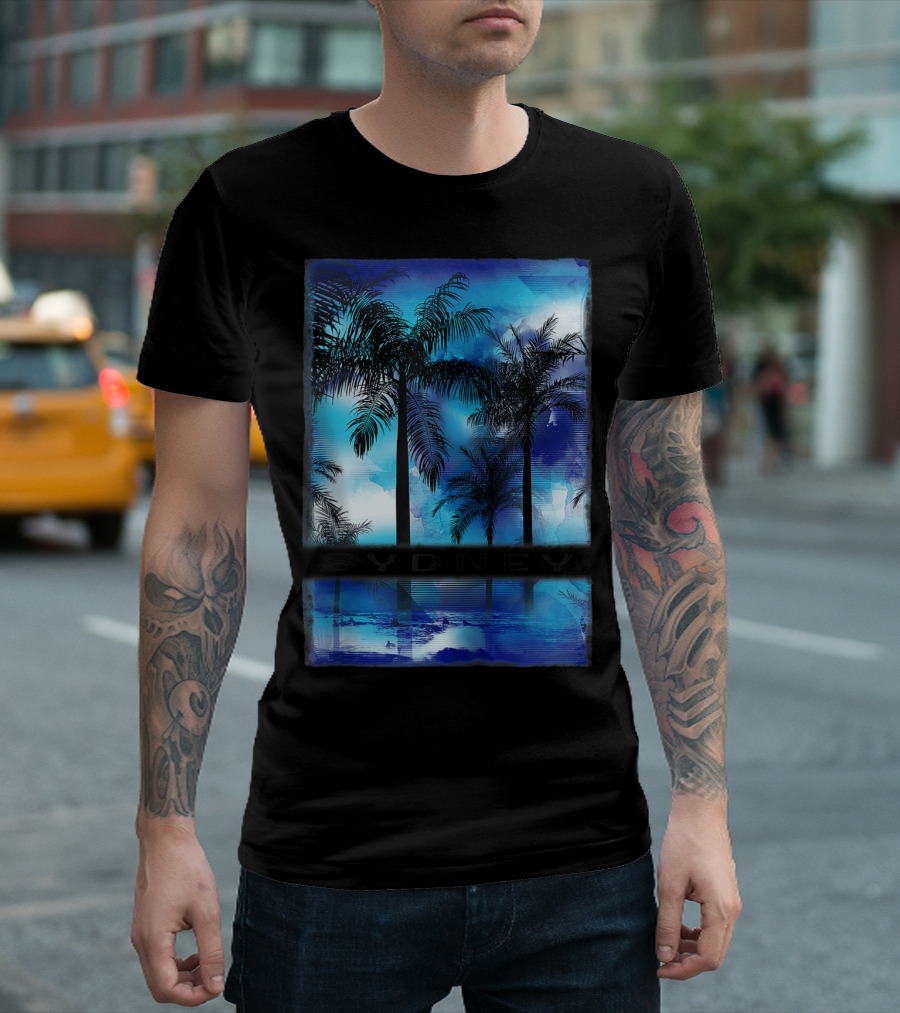 Sydney Australia Beach Palm Reflection Skyline T-Shirt