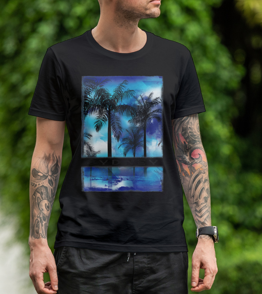 Sydney Australia Beach Palm Reflection Skyline T-Shirt
