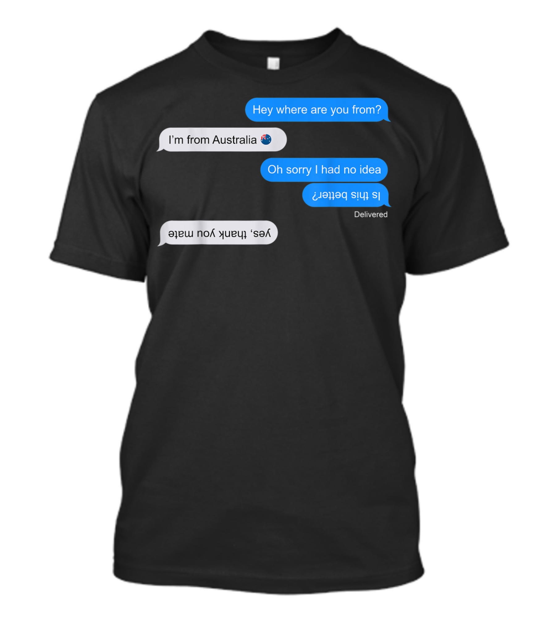 I'm From Australia Funny Upside Down Text Chat With Flag Emoji T-Shirt