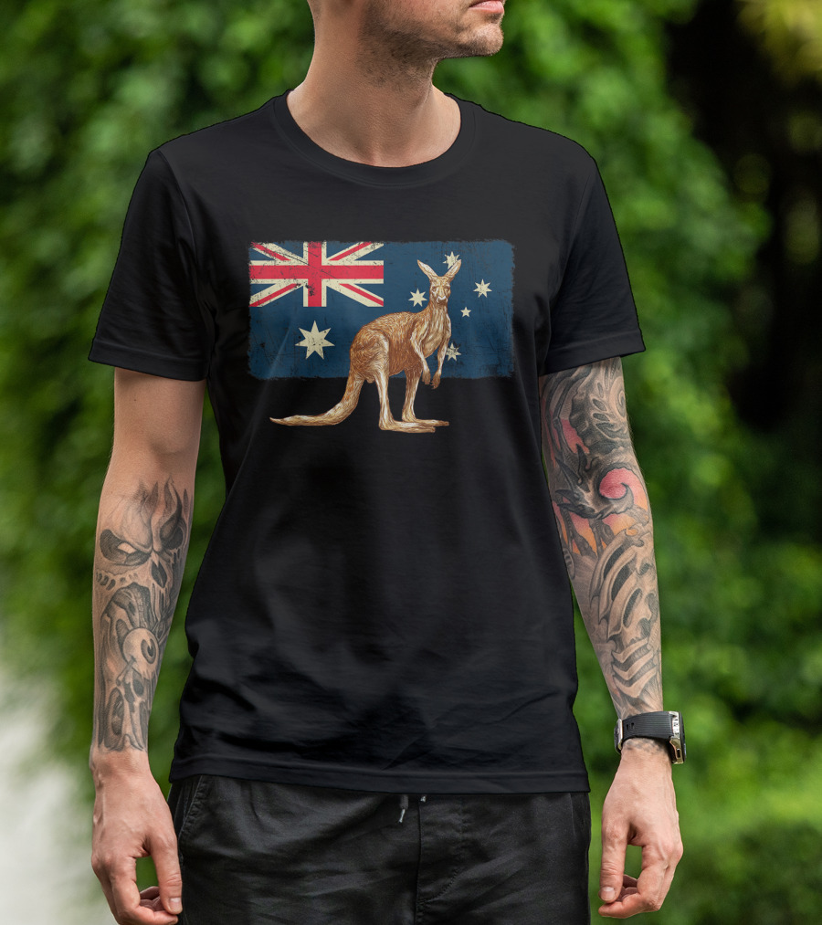 Australia Day Kangaroo With Australian Flag T-Shirt