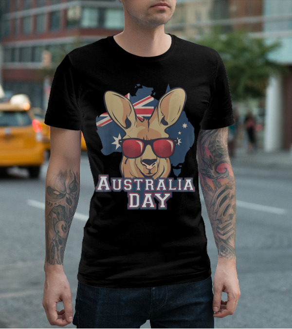 Australia Day Kangaroo With Sunglasses Australian Flag T-Shirt