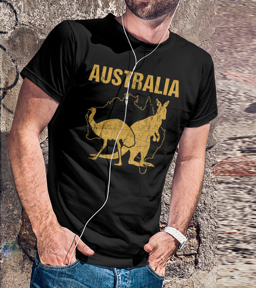 Australia Kangaroo And Emu Silhouette Map T-Shirt