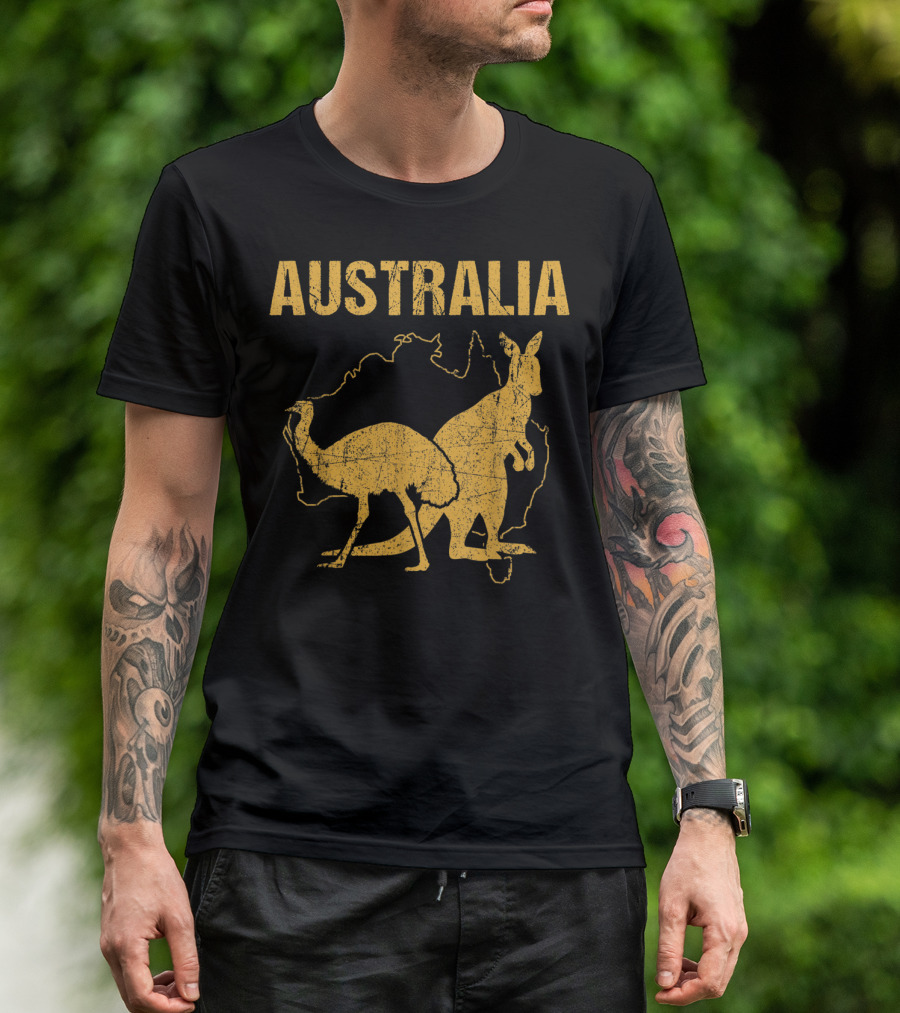 Australia Kangaroo And Emu Silhouette Map T-Shirt