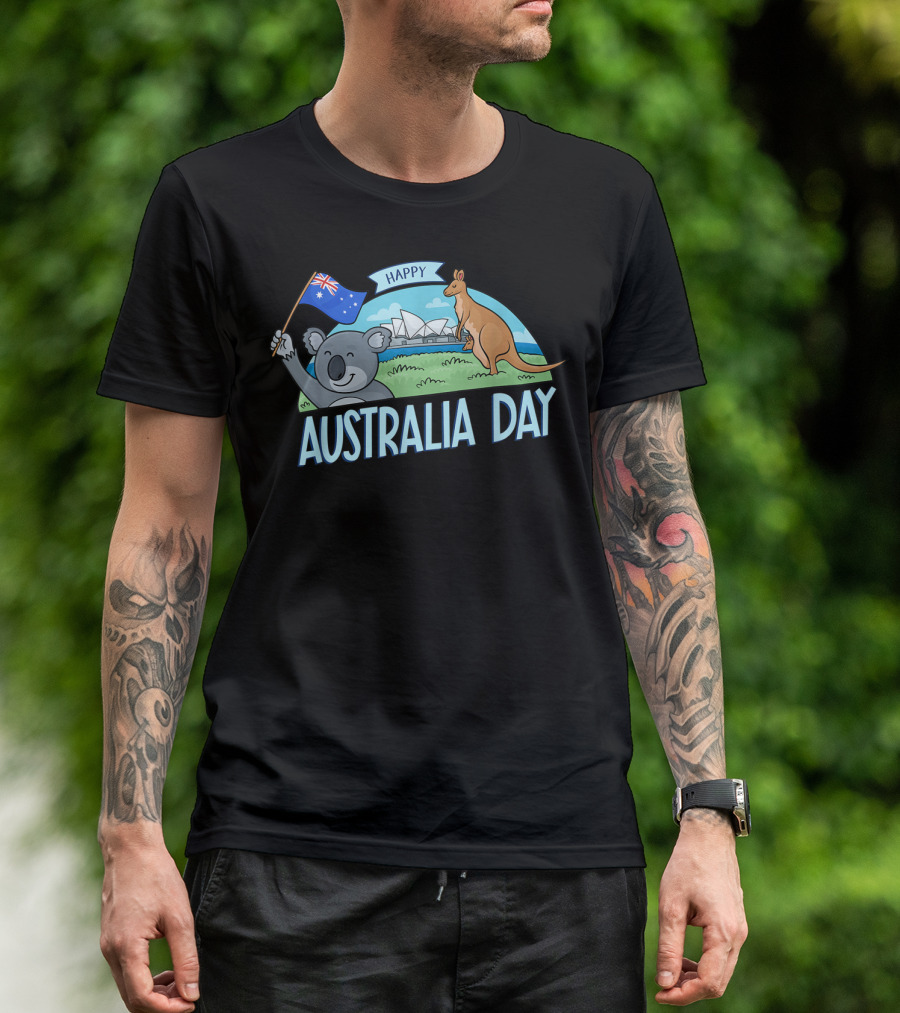 Happy Australia Day Koala Bear And Kangaroo With Australian Flag T-Shirt