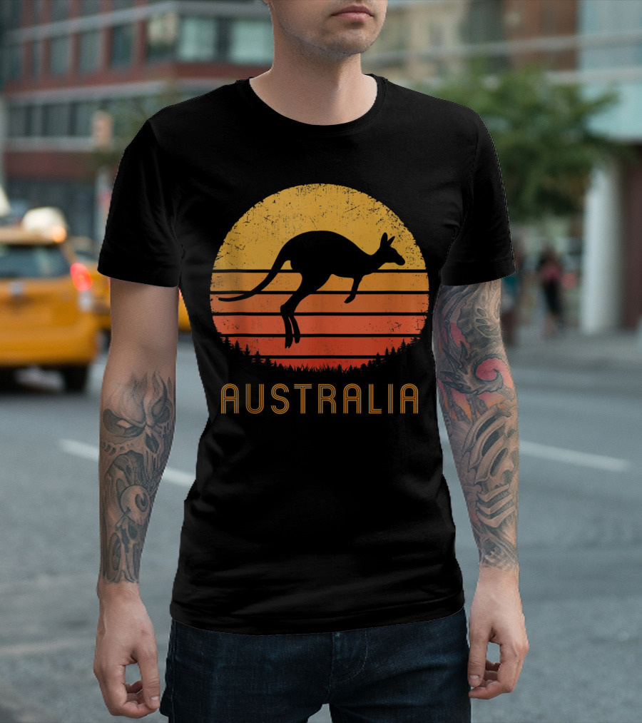 Australia Kangaroo Vintage Outback Sunset T-Shirt