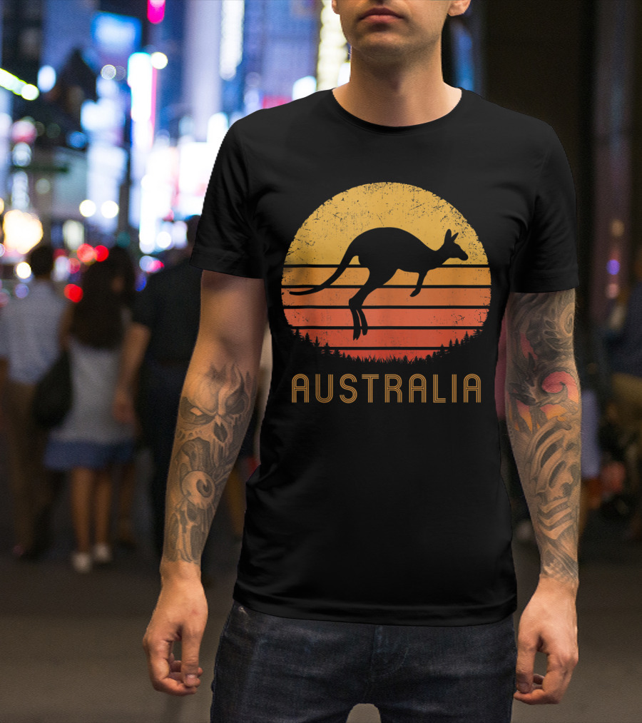 Australia Kangaroo Vintage Outback Sunset T-Shirt