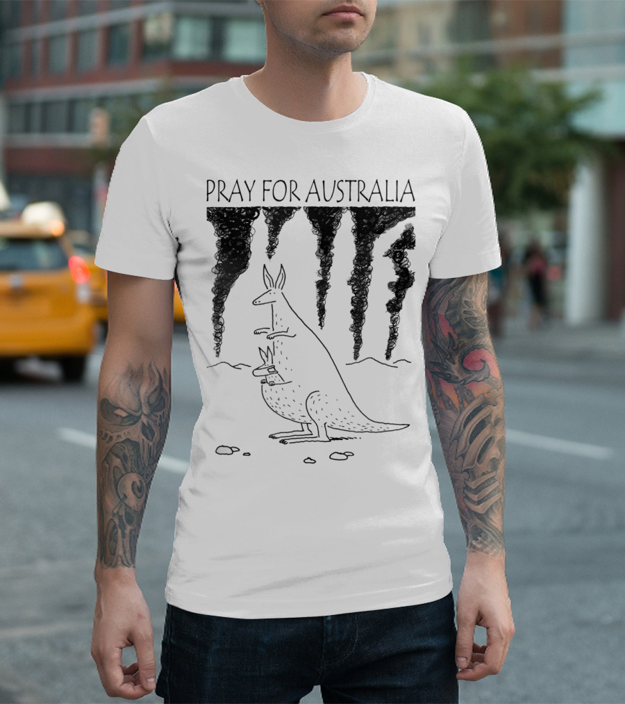 Pray For Australia Kangaroo Mother and Baby with Dark Smoke T-Shirt