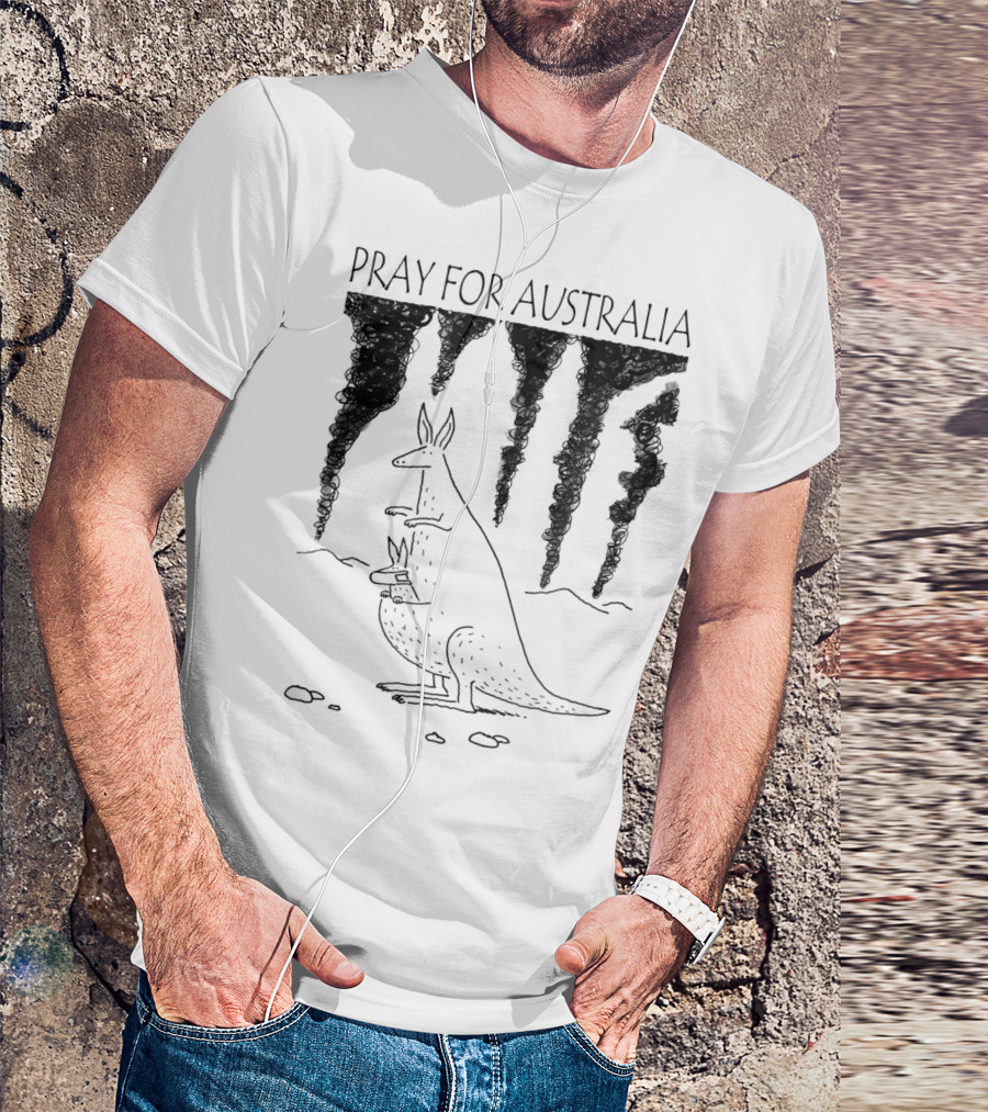 Pray For Australia Kangaroo Mother And Baby With Dark Smoke T-Shirt