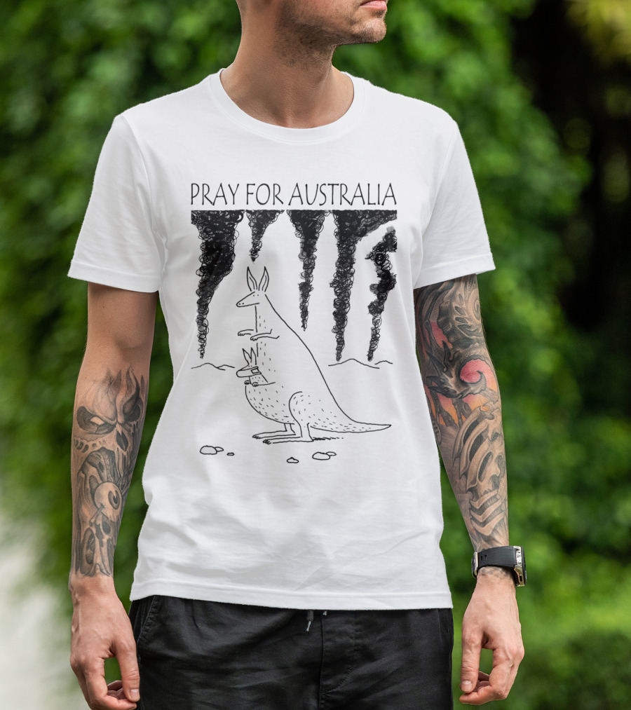 Pray For Australia Kangaroo Mother And Baby With Dark Smoke T-Shirt