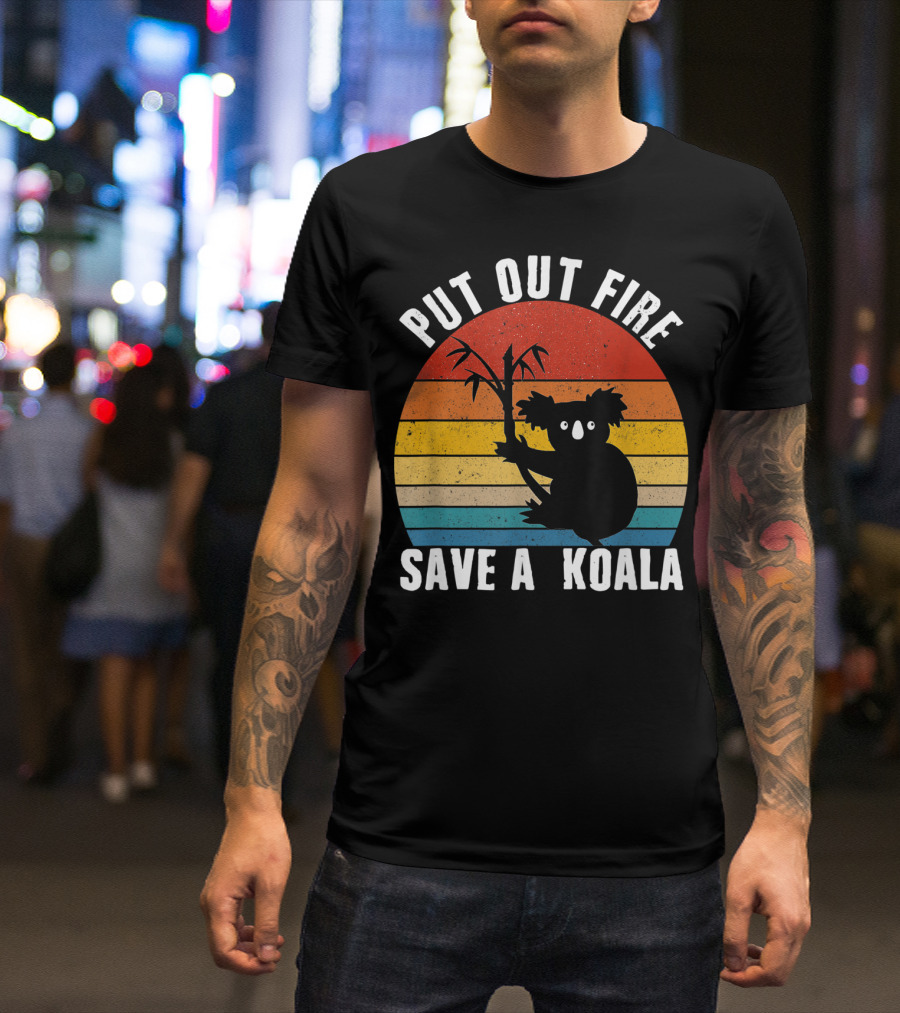 Vintage Put Out Fire Save A Koala Retro Sunset T-Shirt