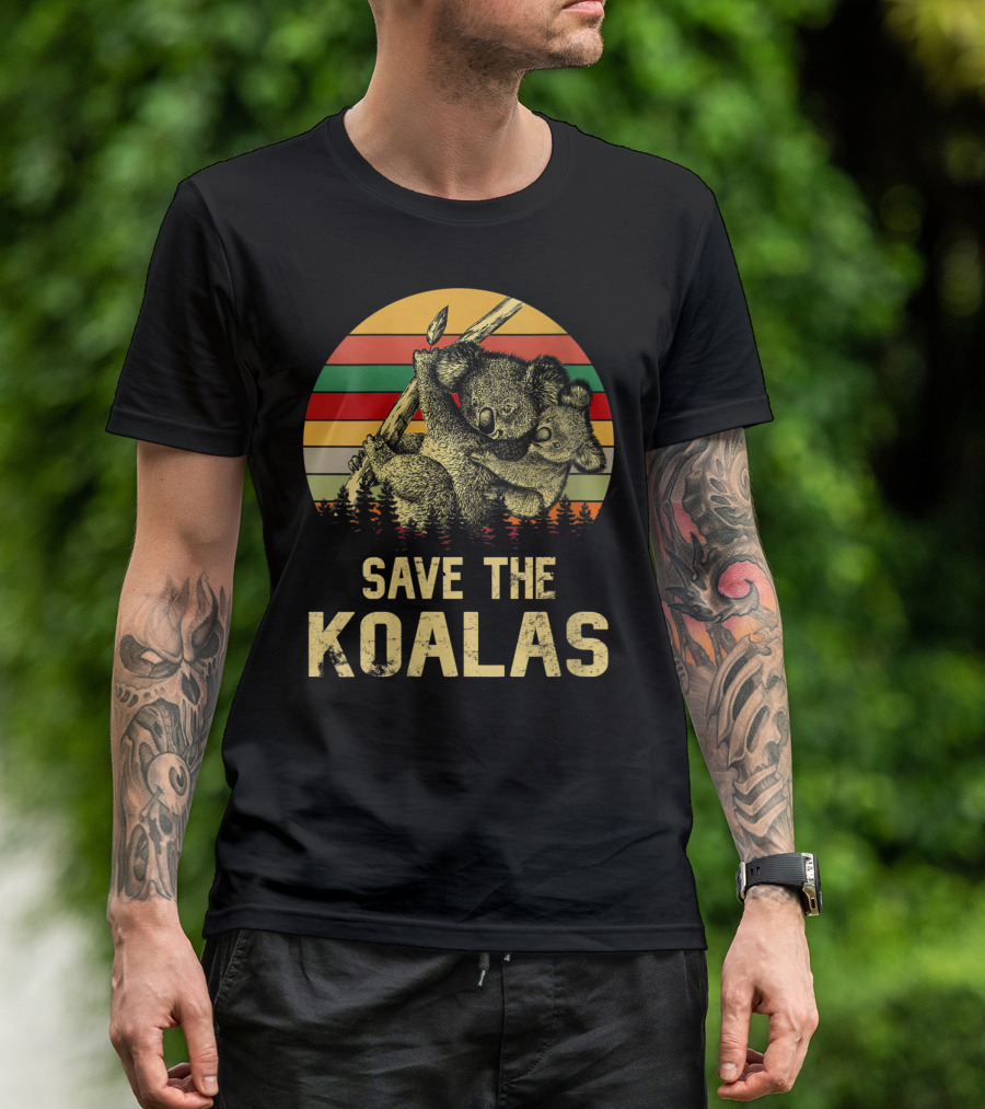 Save The Koalas Vintage Animal Sunset Stripe Forest T-Shirt