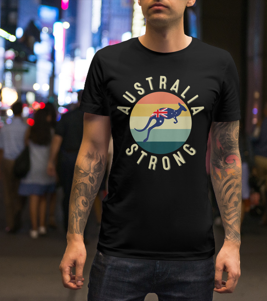 Australia Strong Kangaroo With Flag Sunset Stripes T-Shirt
