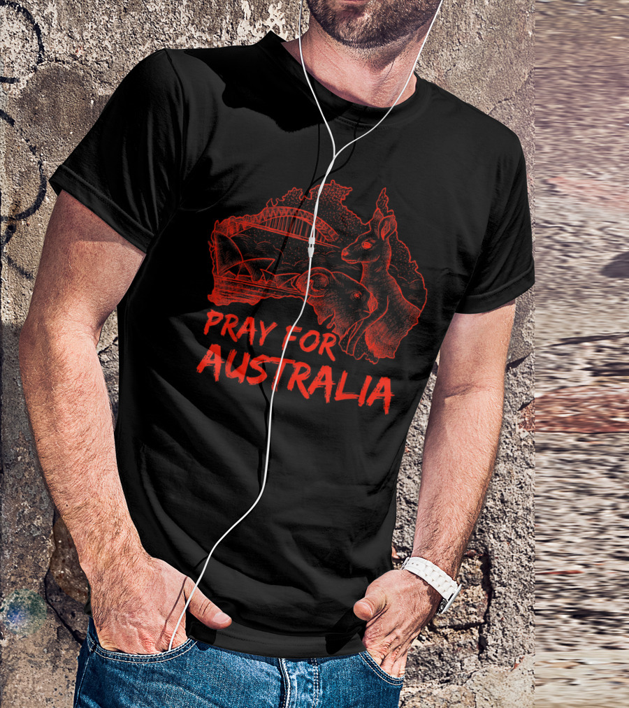 Pray For Australia Australian Bushfire Sidney Opera House Kangaroo Conservation T-Shirt