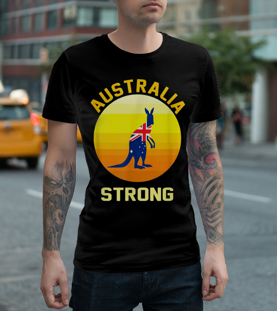 Australia Strong Retro Sun Kangaroo Flag T-Shirt