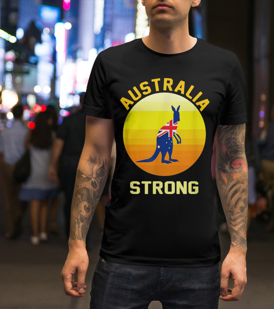 Australia Strong Retro Sun Kangaroo Flag T-Shirt