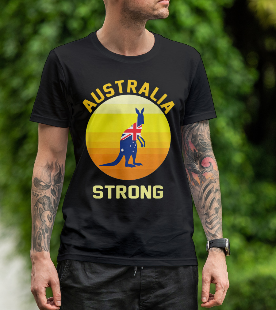Australia Strong Retro Sun Kangaroo Flag T-Shirt