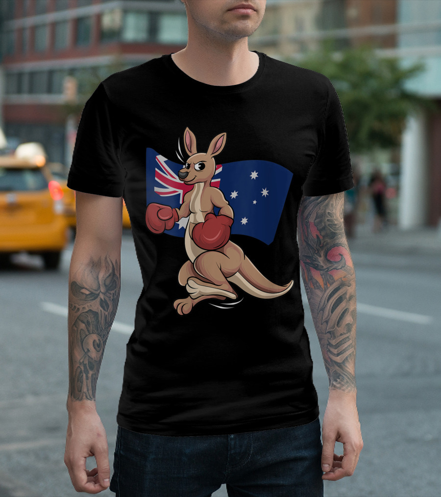 Cute Boxing Kangaroo Australian Flag Australia Day T-Shirt