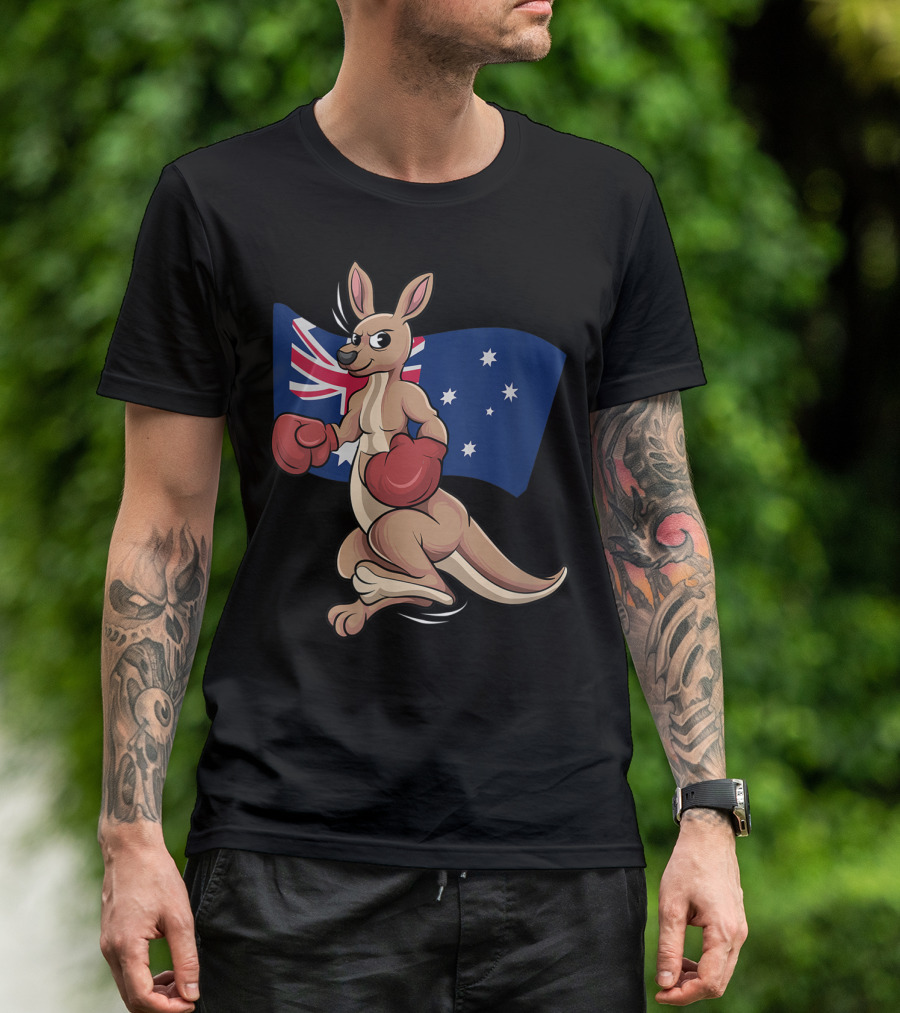 Cute Boxing Kangaroo Australian Flag Australia Day T-Shirt
