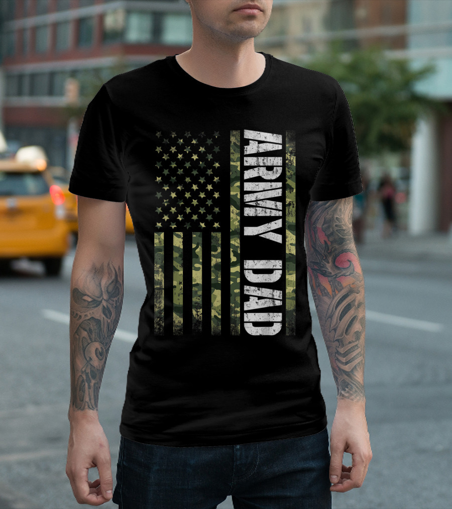USA Camo Flag Army Dad T-Shirt