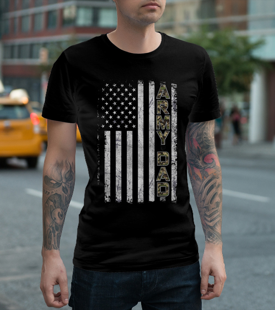 Army Dad Camouflage United States Flag Patriotic T-Shirt