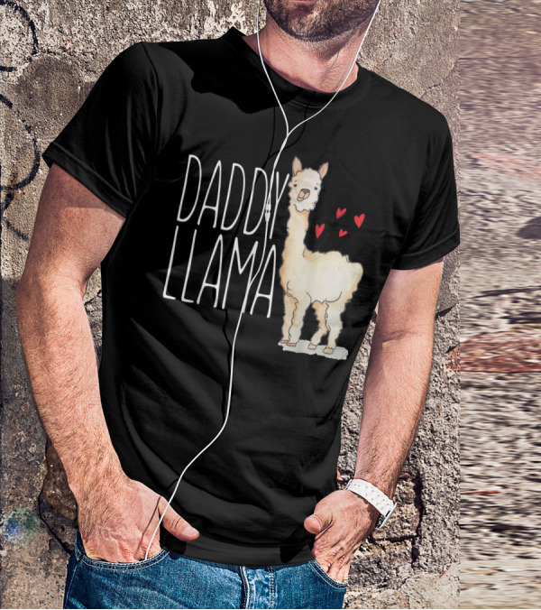 Daddy Llama Funny Matching Family Tribe Dad Hearts T-Shirt