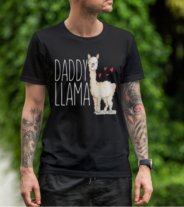 Daddy Llama Funny Matching Family Tribe Dad Hearts T-Shirt