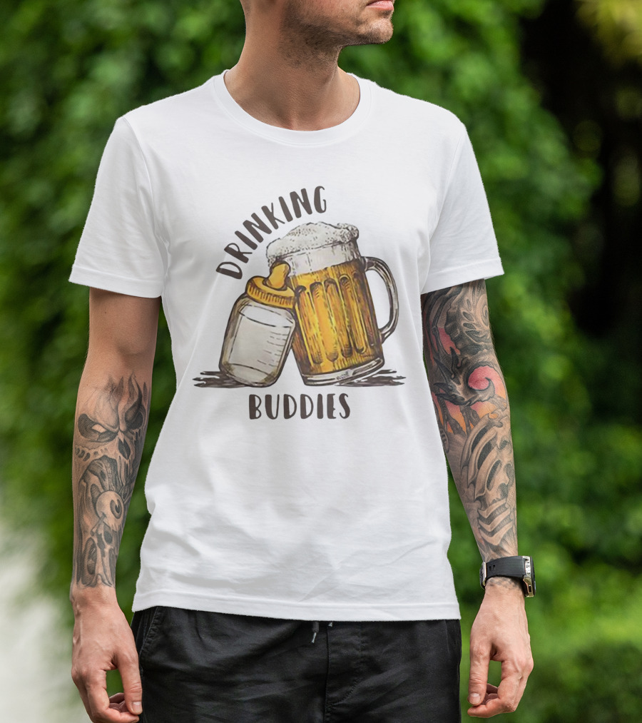 Drinking Buddies Dad And Baby Matching Beer Mug And Bottle T-Shirt