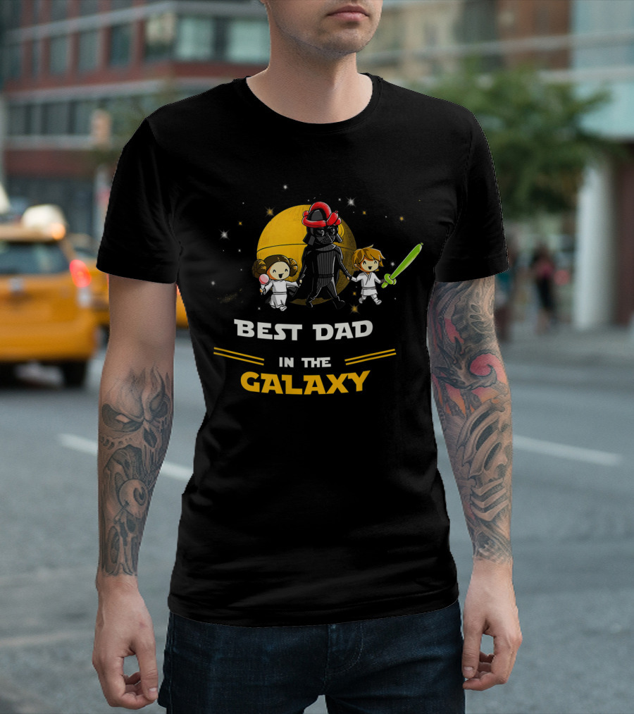 Best Dad in the Galaxy Father Daughter and Son Lightsaber Star Adventure T-Shirt