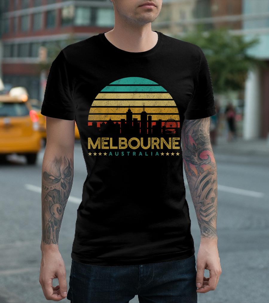 Melbourne Australia Retro City Skyline Iconic Vintage Look T-Shirt
