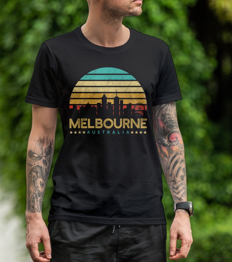 Melbourne Australia Retro City Skyline Iconic Vintage Look T-Shirt