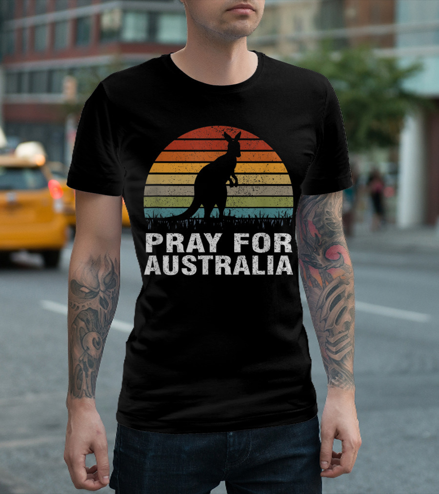 Retro Sunset Kangaroo Pray For Australia T-Shirt