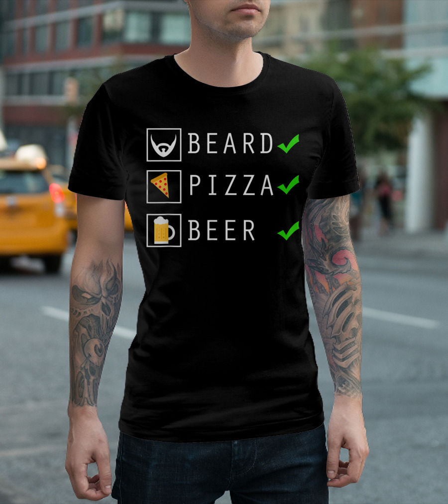 Beard Pizza Beer Lover Funny Men’s Checklist T-Shirt