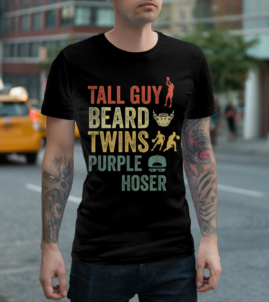 Tall Guy Beard Twins Purple Hoser Basketball Silhouettes Cap T-Shirt