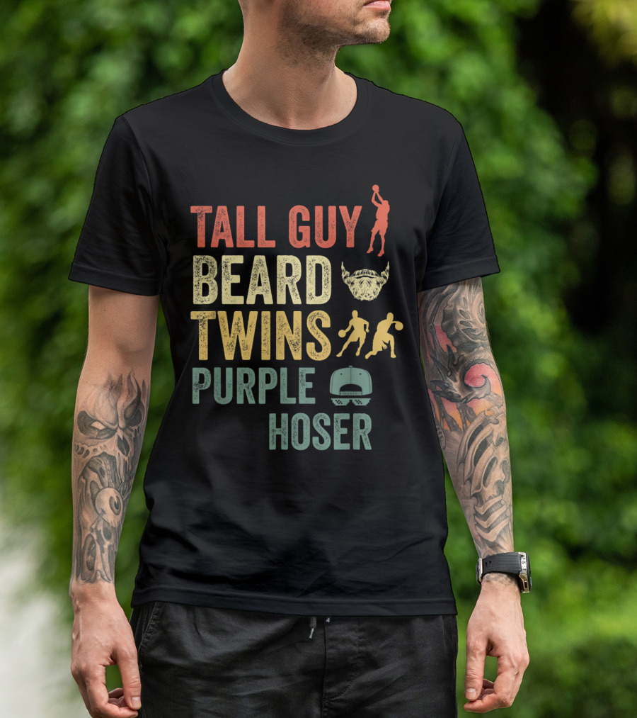 Tall Guy Beard Twins Purple Hoser Basketball Silhouettes Cap T-Shirt