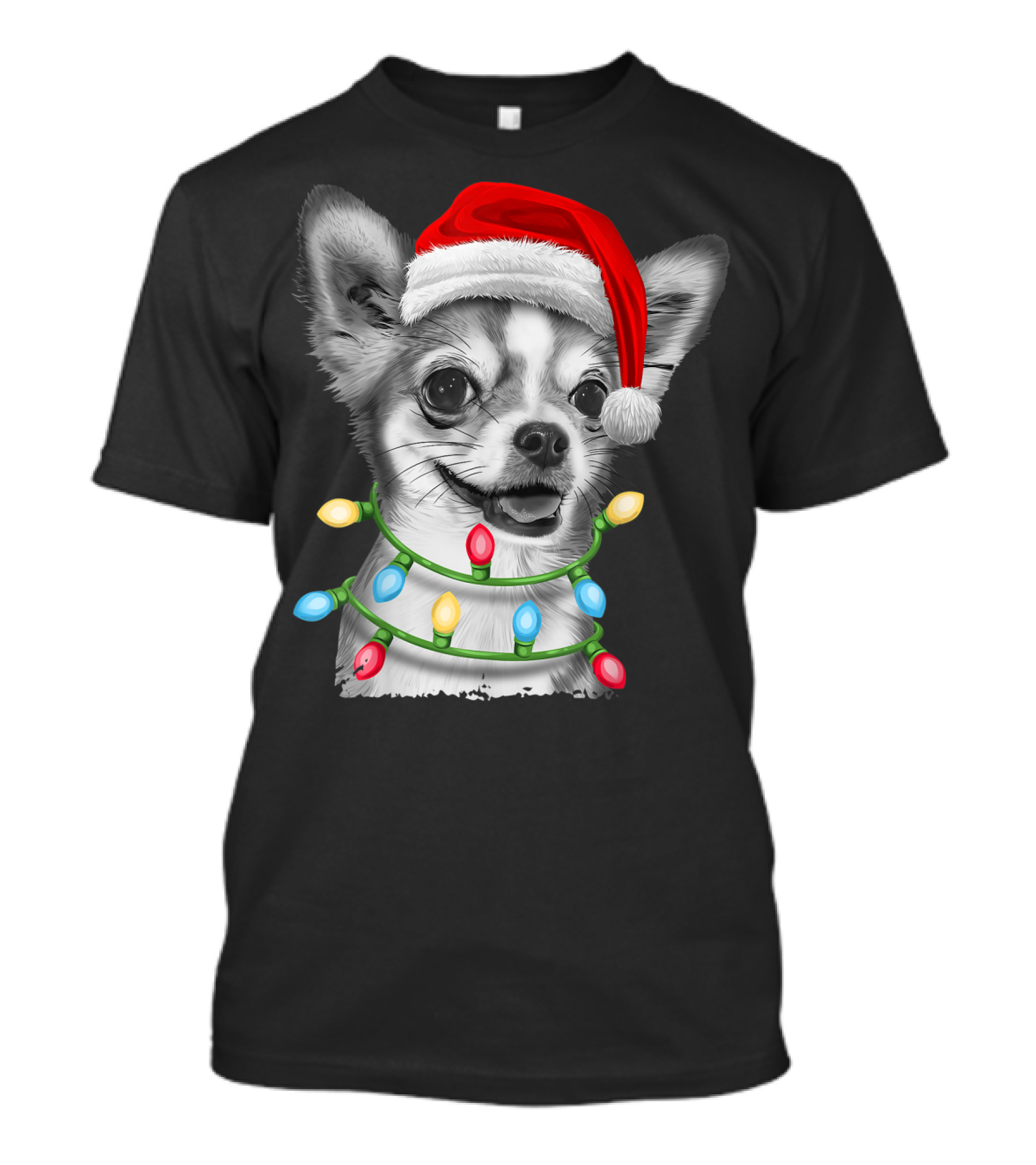 Chihuahua Santa Hat Christmas Lights T-Shirt