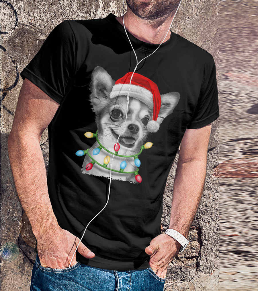 Chihuahua Santa Hat Christmas Lights T-Shirt