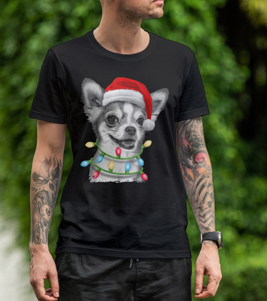 Chihuahua Santa Hat Christmas Lights T-Shirt