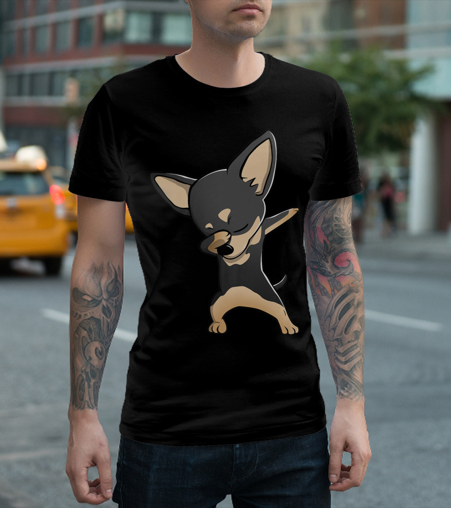 Dabbing Black Chihuahua Dab Dance Funny Dog Cartoon T-Shirt