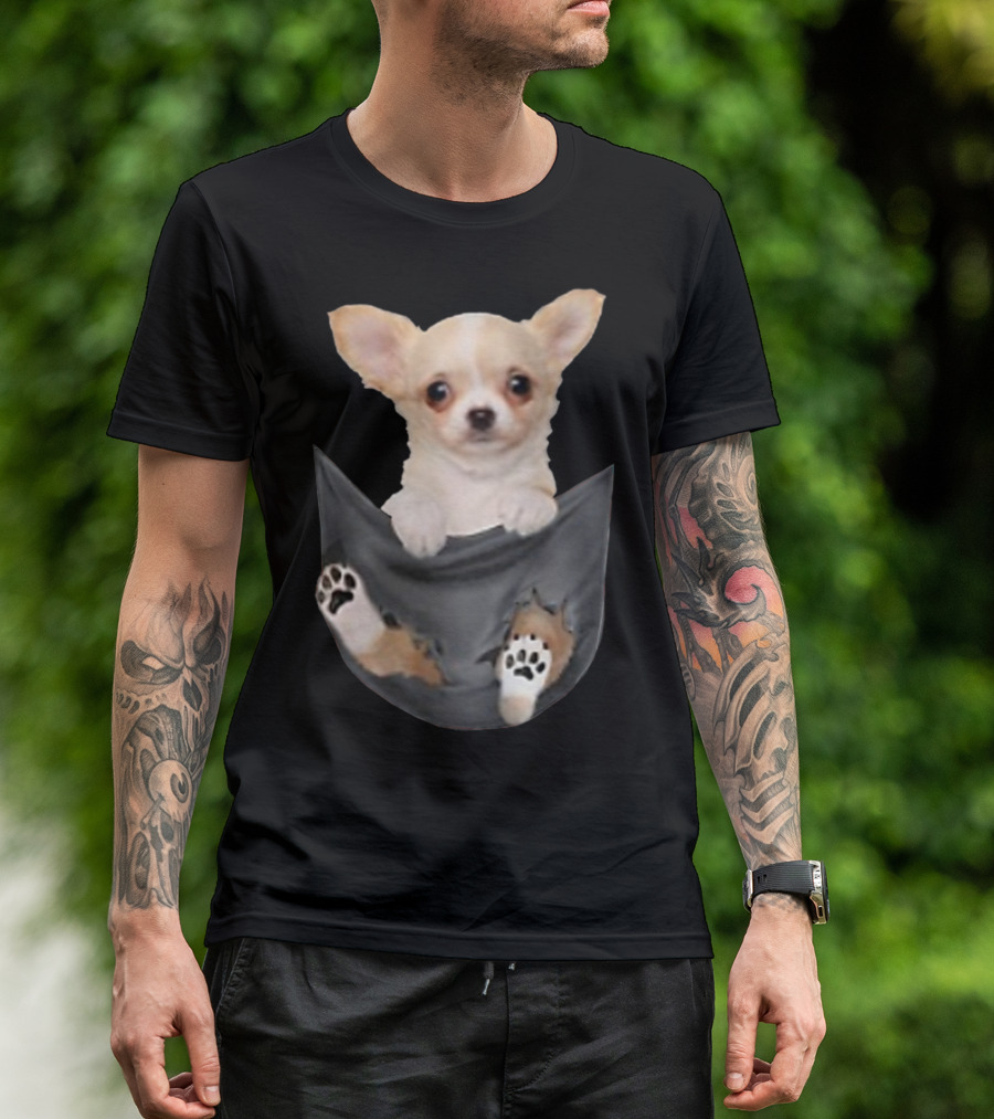 Funny Chihuahua Sticking Out Of Pocket T-Shirt