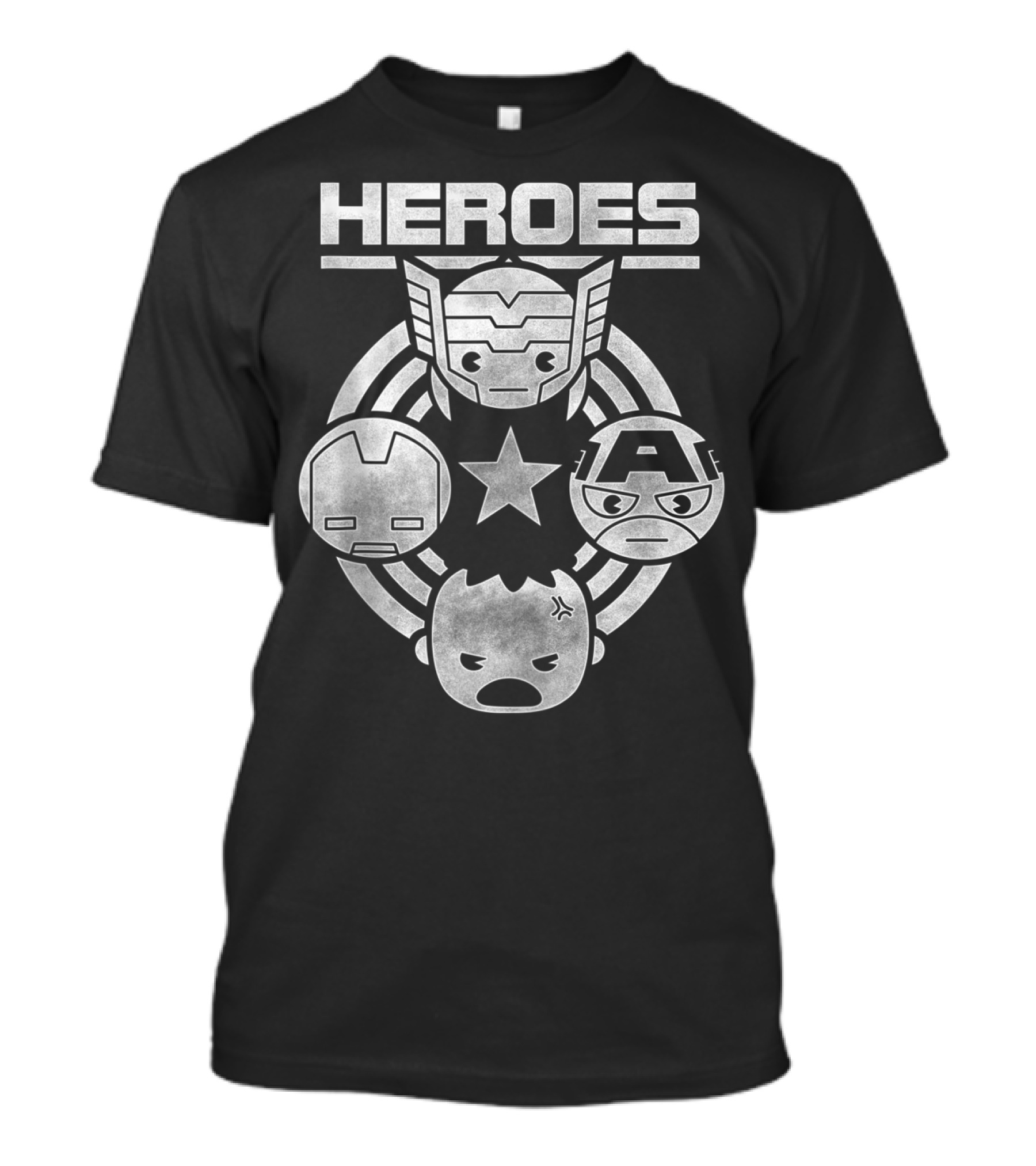 Marvel Avengers Heroes Captain America Iron Man Thor Hulk Kawaii Circle T-Shirt