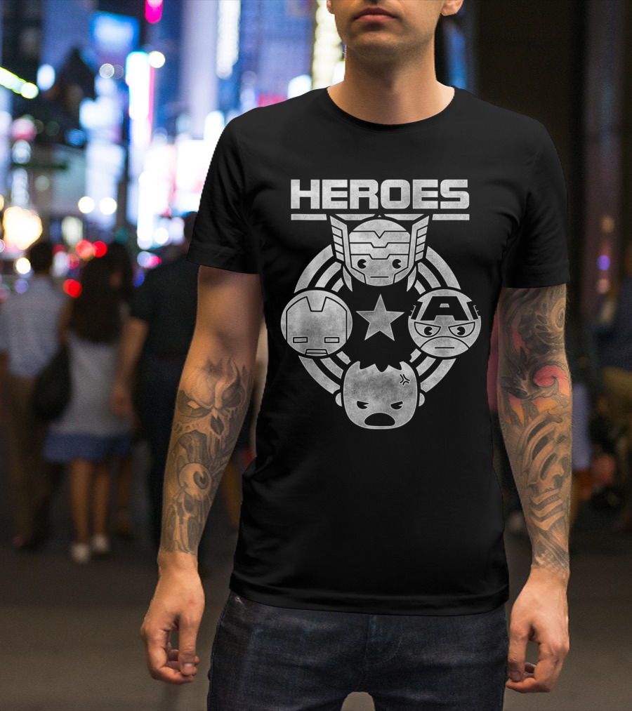 Marvel Avengers Heroes Captain America Iron Man Thor Hulk Kawaii Circle T-Shirt