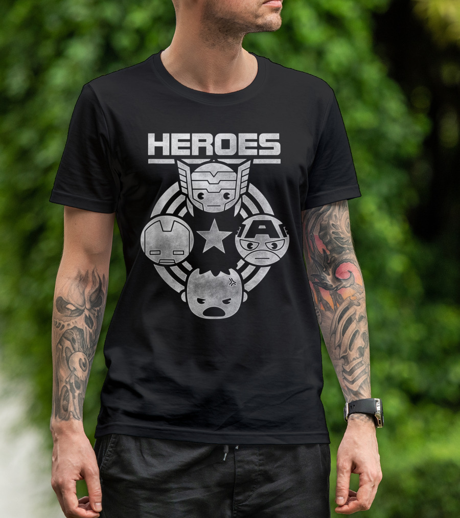 Marvel Avengers Heroes Captain America Iron Man Thor Hulk Kawaii Circle T-Shirt