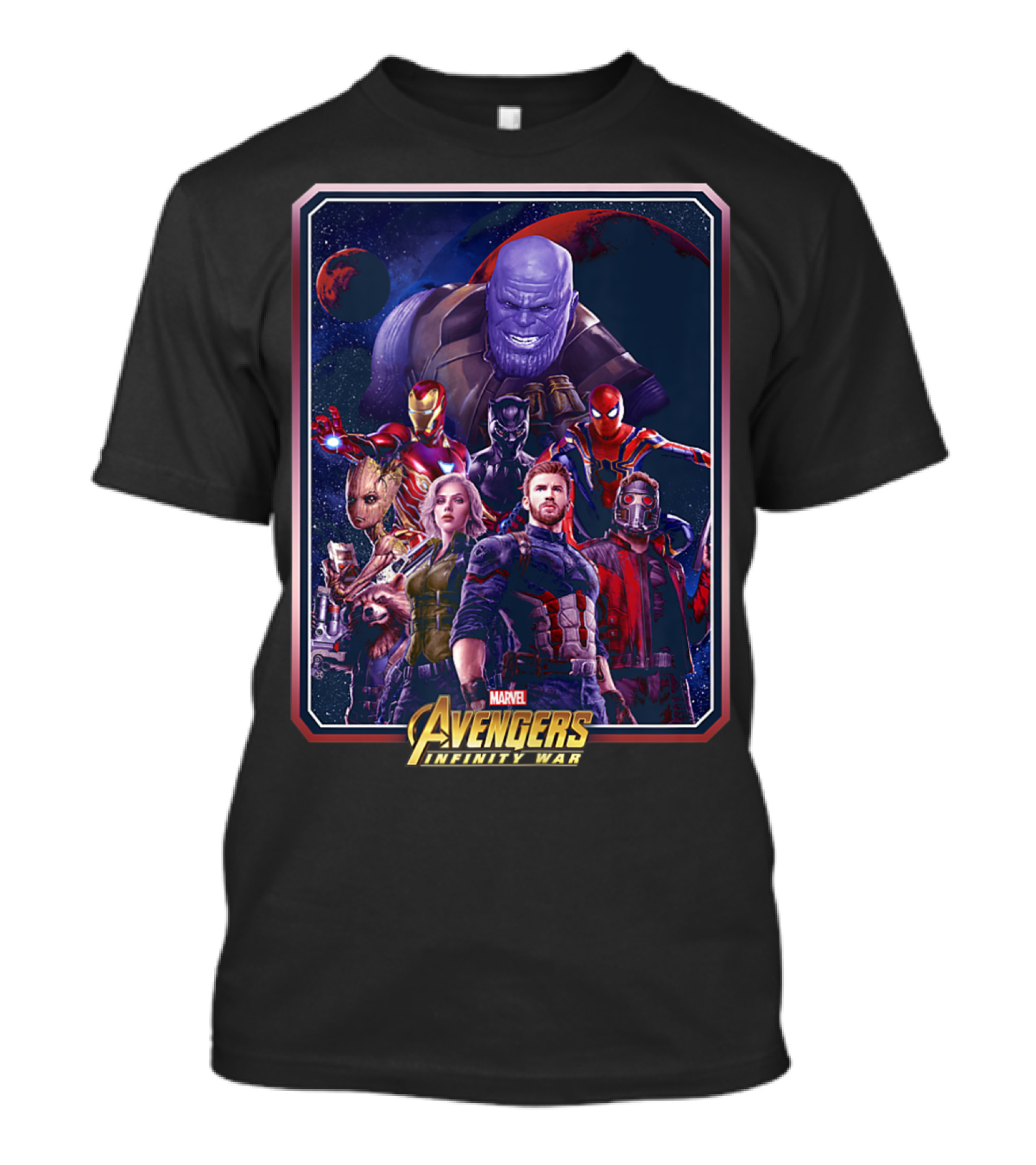 Marvel Avengers Infinity War Main Cast Thanos Iron Man Thor Spider-Man Guardians T-Shirt