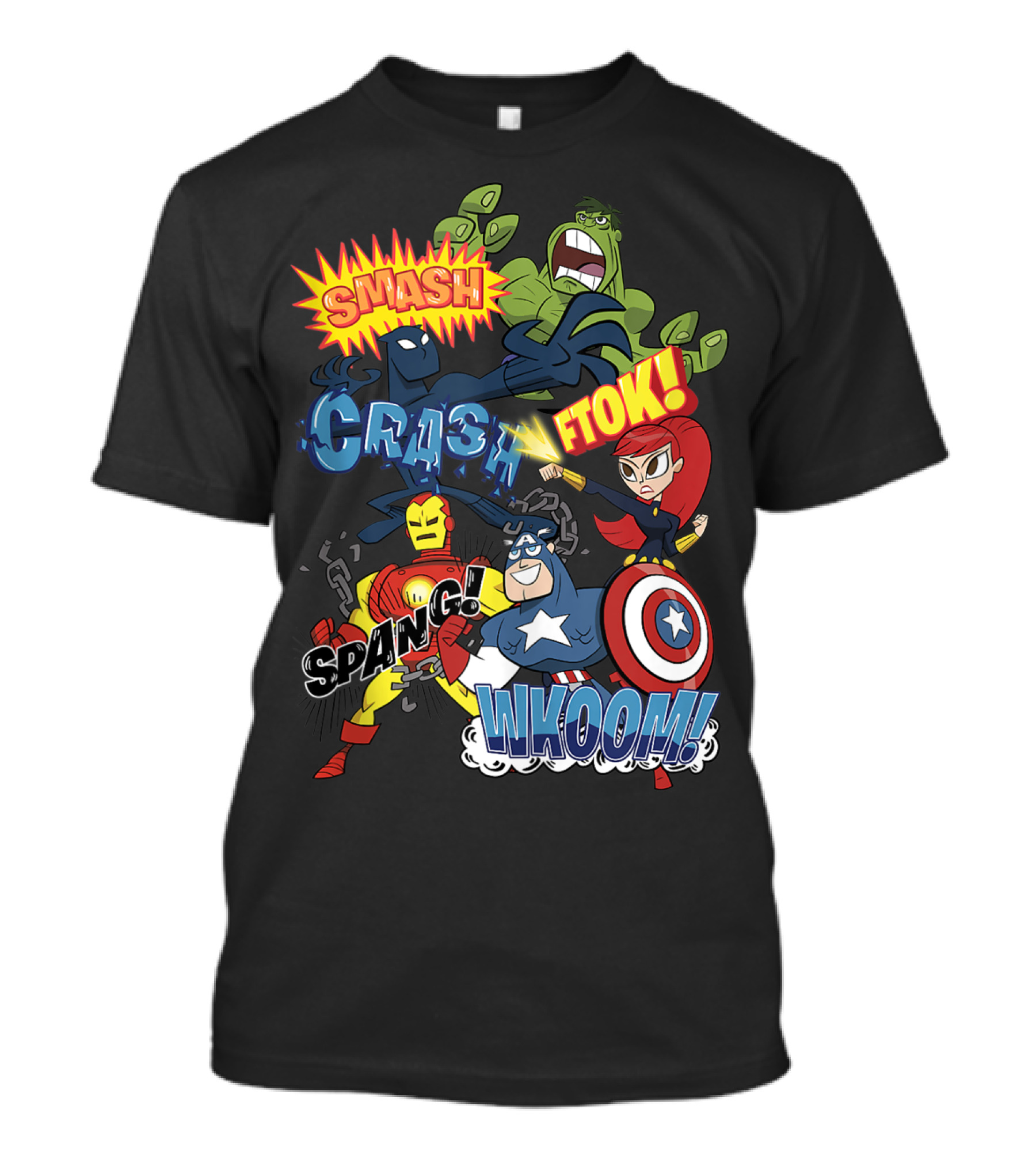 Marvel Avengers Cartoon Sound Effects Smash Crash Ftok Spang Wkoom T-Shirt