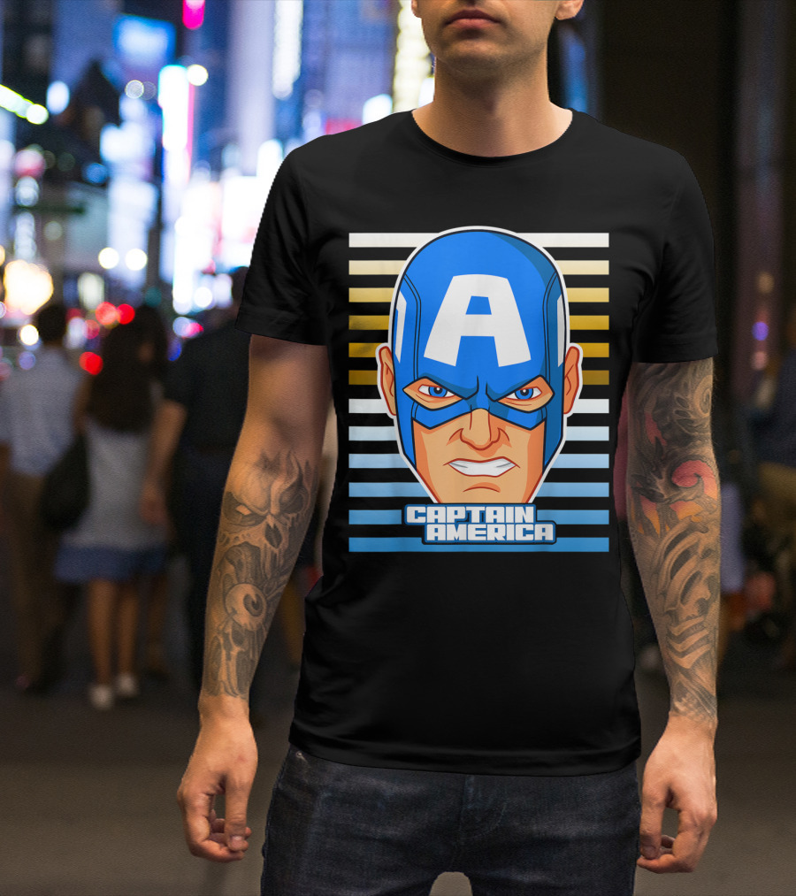 Captain America Avengers Face Striped Background Marvel T-Shirt