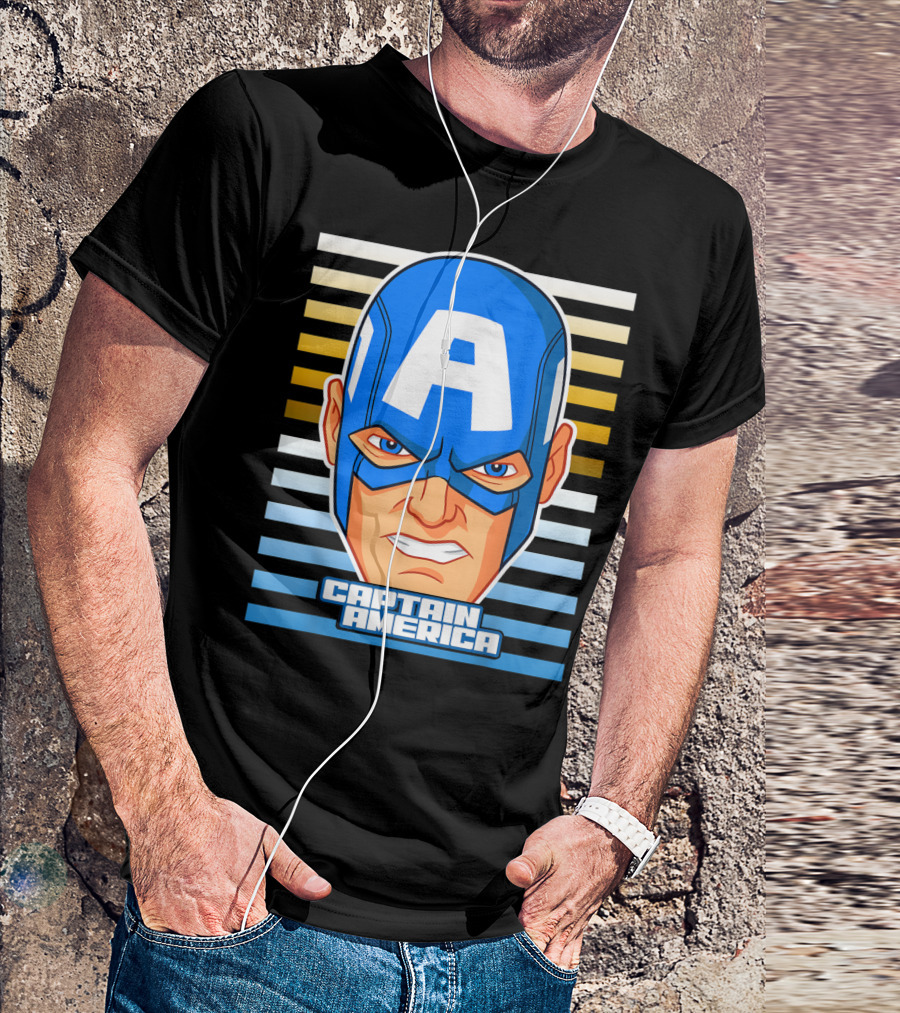Captain America Avengers Face Striped Background Marvel T-Shirt